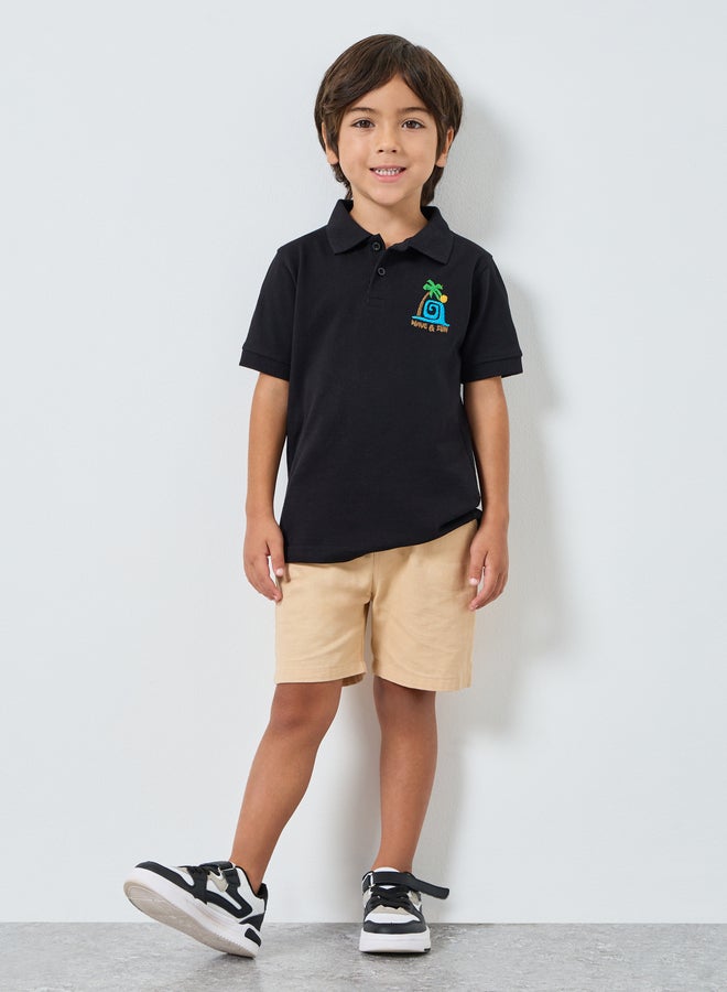Styli Boys Black Embroidered Polo T-Shirt - Image 2